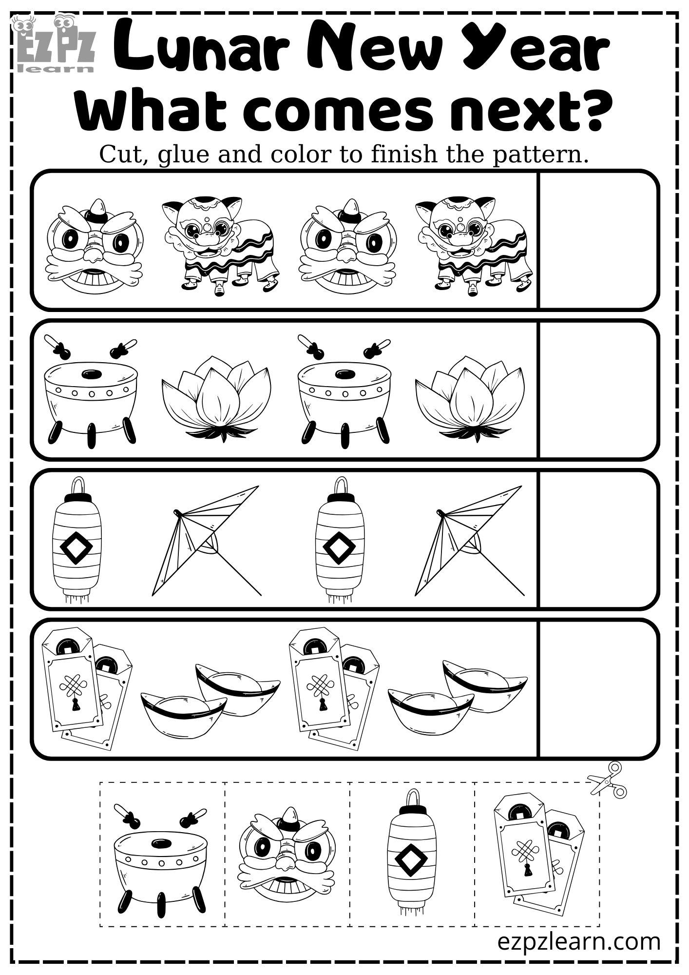 Lunar Chinese New Year and Tet What Comes Next Coloring Activity Number 3 for Kids